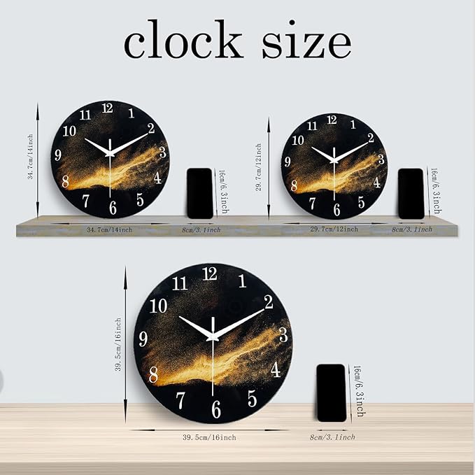Black and Gold Modern Wall Clocks Battery Operated 12 Inch Silent Wall Clock