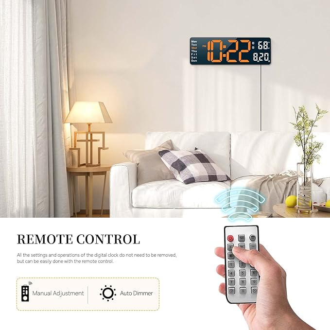 Abovsare Digital Wall Clock for Living Room Decor, Desk Alarm Clock for Bedroom