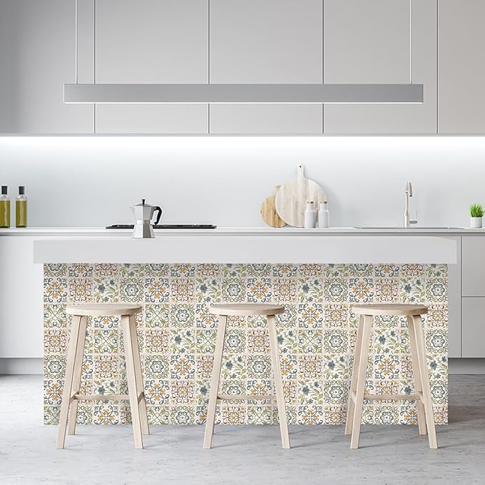 Wudnaye Bohemian Wallpaper Peel and Stick Faux Tile Contact Paper 17”×196” Tile