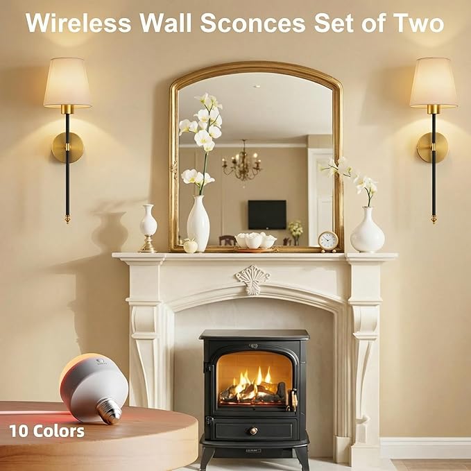 IRONPAX Wall Sconces Battery Operated Set of 2, Wireless Rechargeable Wall