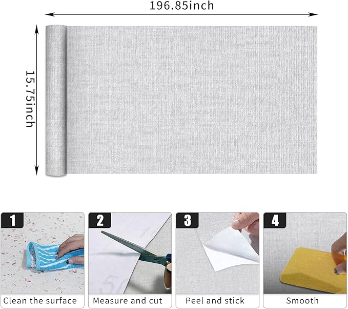 Light Grey Grasscloth Peel and Stick Wallpaper, Vintage Textured Contact Paper