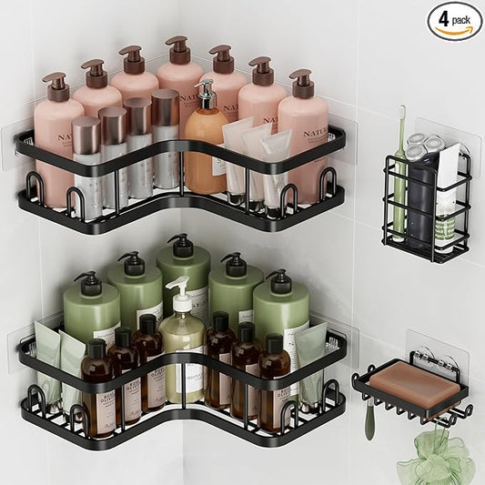 Veken Corner Shower Caddy 4-Pack, Advanced Rustproof Design, No Drilling
