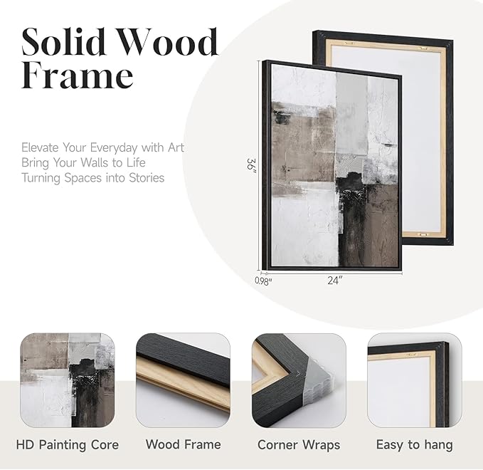 Framed Abstract Black and White Brown Wall Art
