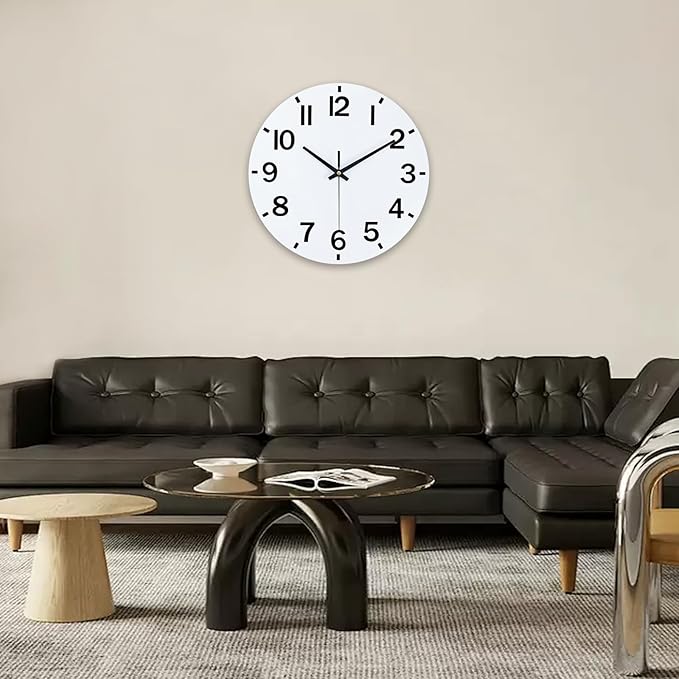 HZDHCLH Wall Clock 10 Inch Silent Non Ticking Wood Battery Operated White