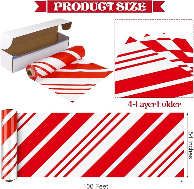 Kochorie 100 Ft x 54 Inch Christmas Candy Cane Striped Tablecloth Roll