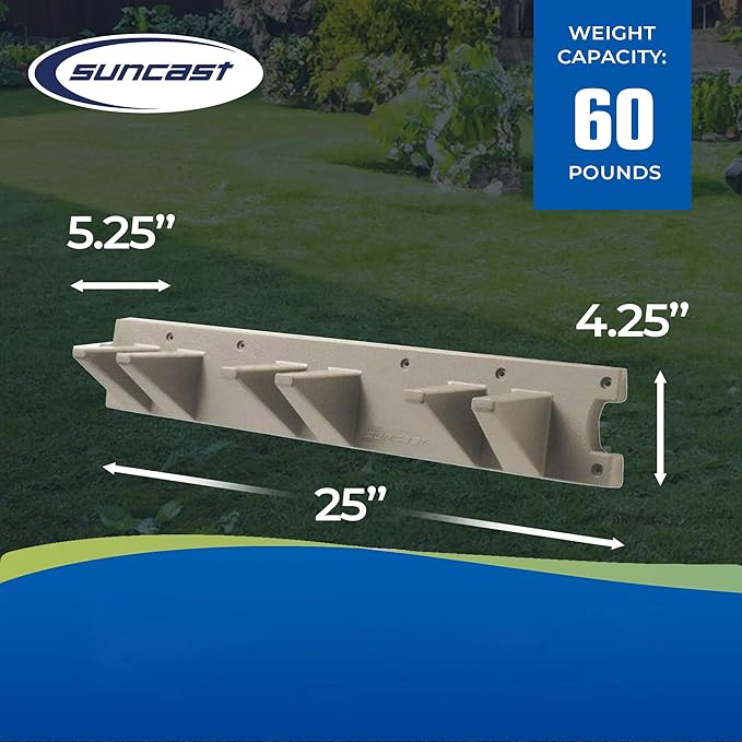 Suncast 2 Pack Wall Stud Mounted Garden Tool Hanger Organizer for Garage or Storage Space, 24 x 4.25 x 6 Inches, Holds Up to 6 Long Handled Tools