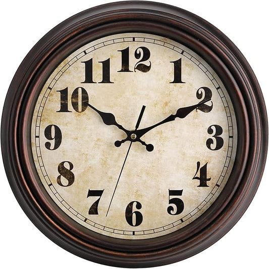 TOPZEA Retro Wall Clock, 12 Inch Silent Non-Ticking Classic Clocks Decorative