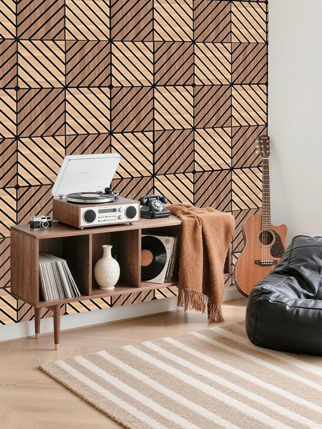 WoveN SounD Artisan Acoustic Wall Panels, 16 Pack 12x12 Inch, PVC Wood Grain