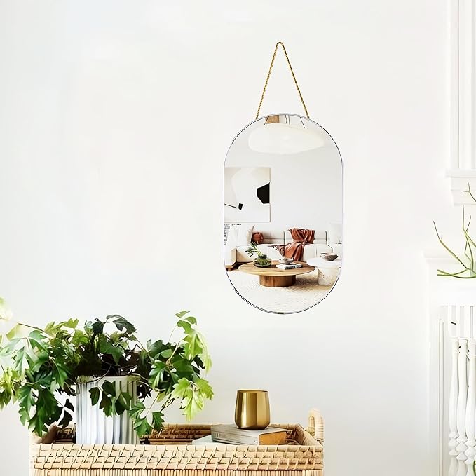 Oval Mirror with Lanyard, High Definition Bathroom Mirror
