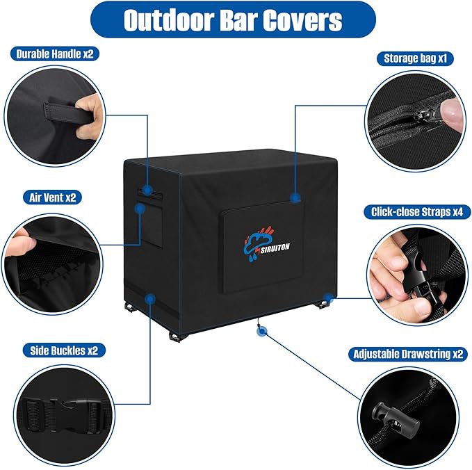 SIRUITON Outdoor Bar Cart Cover for 34 Inch Portable Outdoor Table, Heavy Duty 600D Oxford Fabric Outdoor Waterproof BBQ/Worktable Metal Movable Table Cover