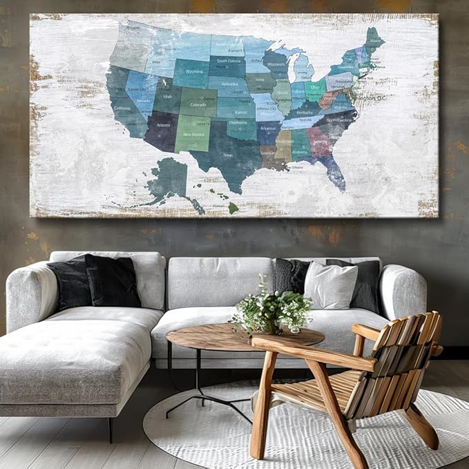 Wall Decor Map Canvas Wall Art for Wall Decoration Wood Background USA Canvas