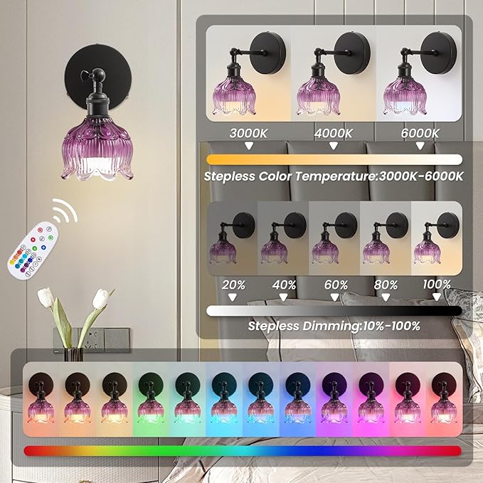 Vintage Wall Sconce - 5000mAh Rechargeable Dimmable Wireless Powered Light