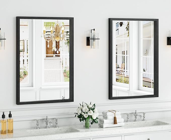 Syndra Black Wood Frame Bathroom Mirror, Waterproof Slim Deep Frame,