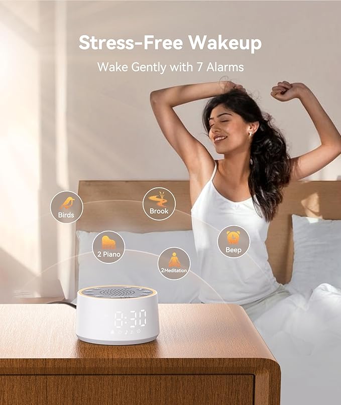 Dreamegg Sound Machine with Nursery Lamp - Sound Machine Baby, Soothing Sounds, Timer, Memory Function, 10 Colour Night Light, White Noise Machine Alarm Clock for Newborn Baby Registry Gift, White