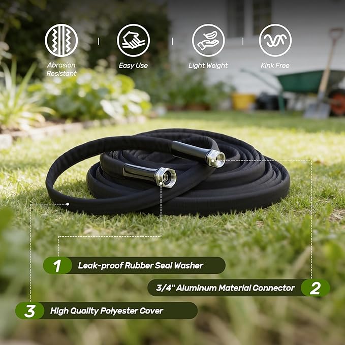 Garden Hose 100ft Non-Expandable,Lightweight,Premium Flexible, Kink-Resistant Design, Extra Durable & Leakproof with Solid Fittings, Easy Coil Storage for Car,Lawn,Pet&Outdoor Using (100FT)