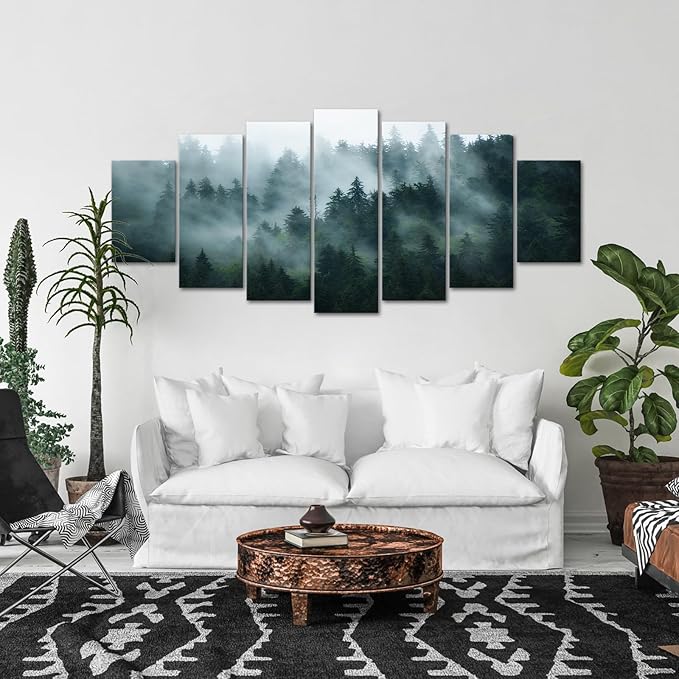 iKNOW FOTO XLarge 7 Panel Canvas Print Wall Art Misty and Fog Over Dark