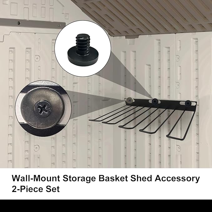 Resin Storage Shed Shelves Accessory,Wall Mount Tool Storage Rack with EZ Bolt Assembly for Suncast Select Outdoor Shed Models Wall Mount Tool Organizer for Hanging Lawn and Garden Tools