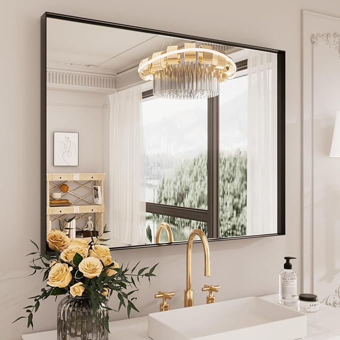 LOAAO Black Bathroom Mirror 28"X36"