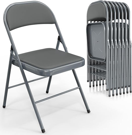 VINGLI 8 Pack Folding Chairs with Padded Seats, Metal Frame with Pu Leather Seat & Back, Capacity 350 lbs, Gray