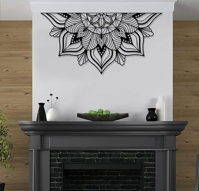 Resama Large Metal Mandala Wall Decor, Unique Lotus Flower Wall Art, Suitable for Office and Home Indoor and Outdoor Decoration (Black, 45''x22.6'' / 114x57.5cm)
