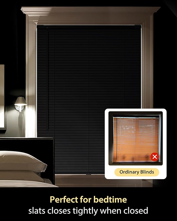 UNISHADES No Drill Blinds for Windows 1" Vinyl L-Shaped Slats Cordless Mini