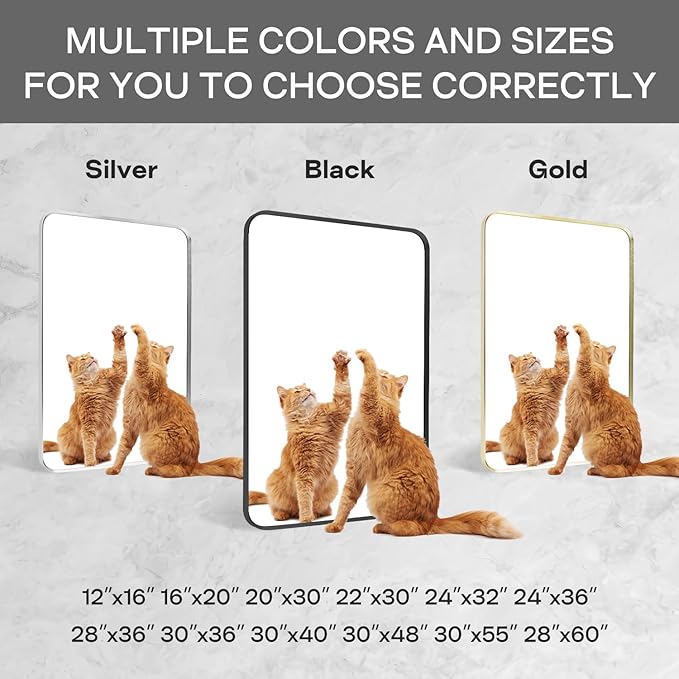 Wall Mount Mirror for Bathroom, Brushed Gold Metal Framed Rounded Corner
