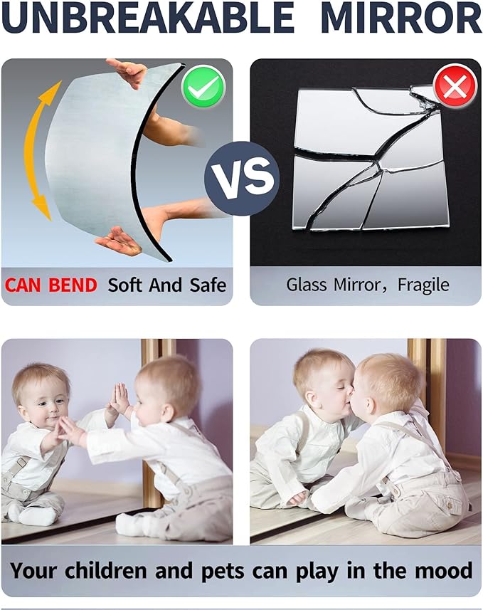 Wall Mirrors for Bedroom Door, Unbreakable Full Length Wall Mirrors Tiles