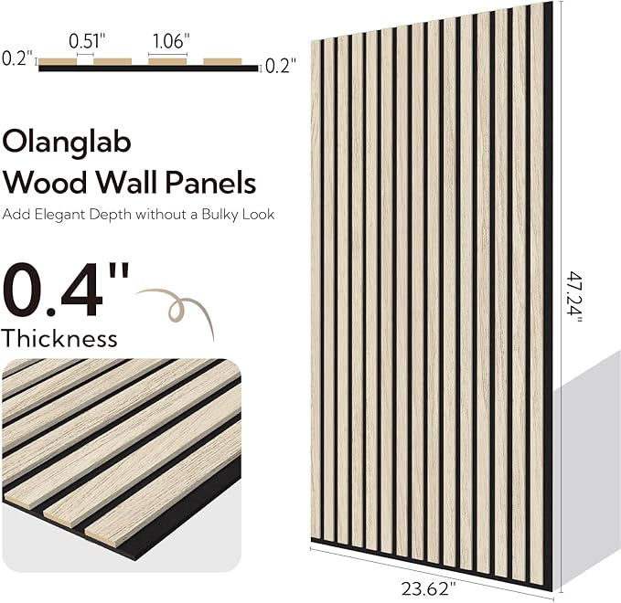 Olanglab Wood Slat Wall Panels 4 Pack, Acoustic Wall Panels, 47.24'' x 23.62"