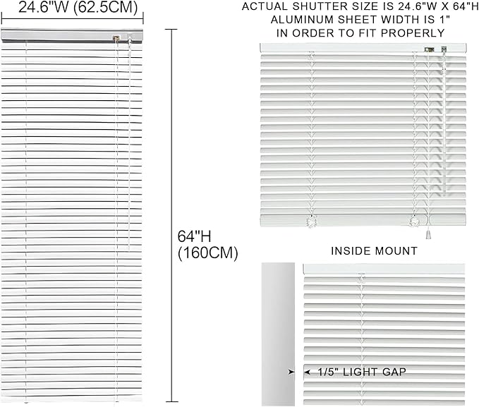 YIIBAII Mini Blinds Suitable for 25" W x 64" H Windows 1" Aluminum Horizontal