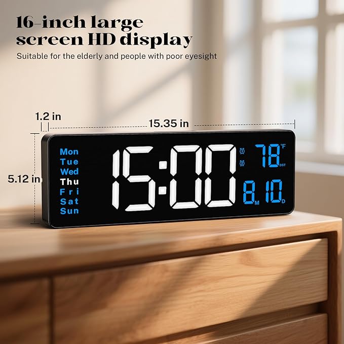 Digital Wall Clocks for Classroom, Temperature, Night Light for Living Room