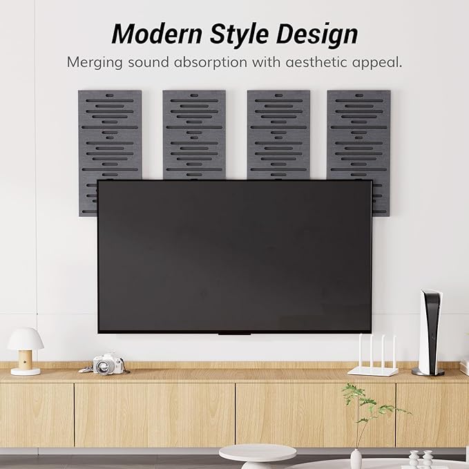 TONOR 4-Pack Acoustic Wood Wall Panels, 23.6” * 11.8” * 1.9” 3D Self-adhesive