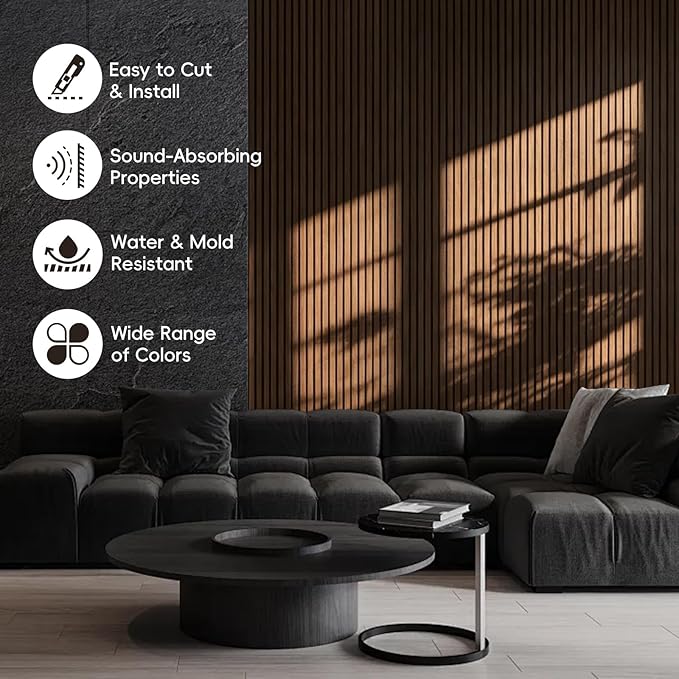 EVERECO 6 Pack Wood Slat Acoustic Wall Panels 92.5" × 7.87", 3D Sound Absorbing