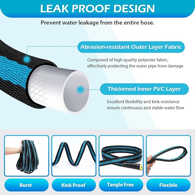 75FT Non-Expandable Garden Hose, Flexible Water Hose with Spray Nozzle, Kink-Resistant, Leakproof 3/4" Brass Connectors, Lightweight & Portable Water Pipe for Yard, Lawn Outdoor