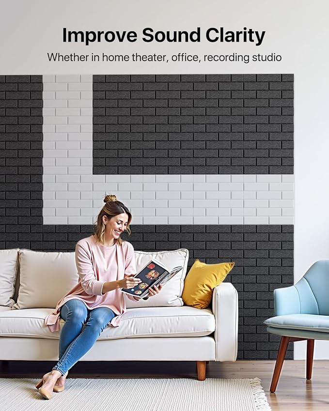 Soundproof Wall Panels Self-Adhesive, Acoustic Panels 12 Pack Brick Wall Panels