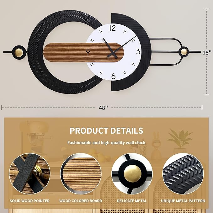 Modern Minimalist Wall Clocks, Silent Non-Ticking Battery Operated,