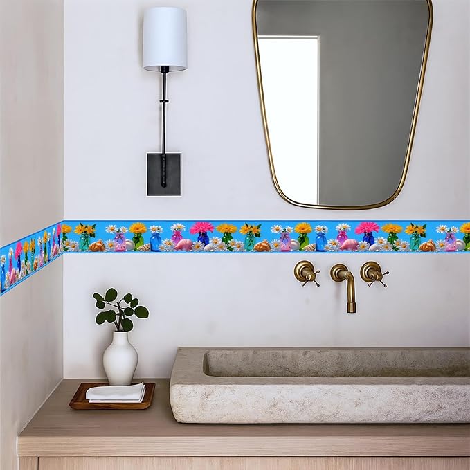 Wildflower Vase Wallpaper Border 196x4 Inch Removable Wall Border Peel and