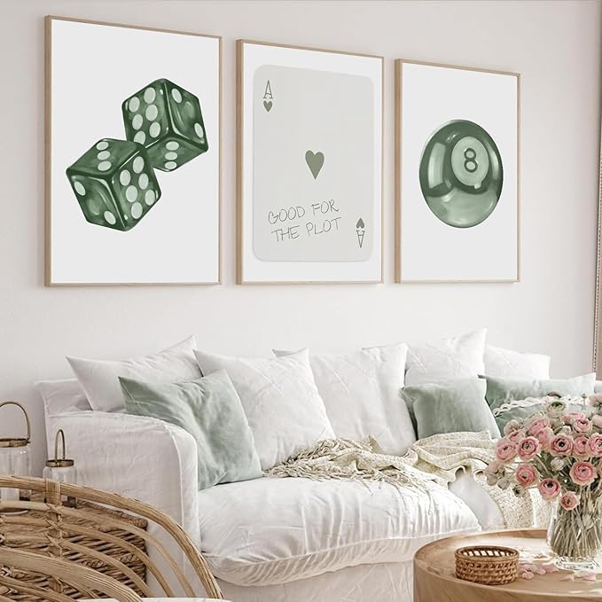 BOKPEN Green Poker Dice Canvas Wall Art Funky Y2K Trendy Preppy Pictures Lucky