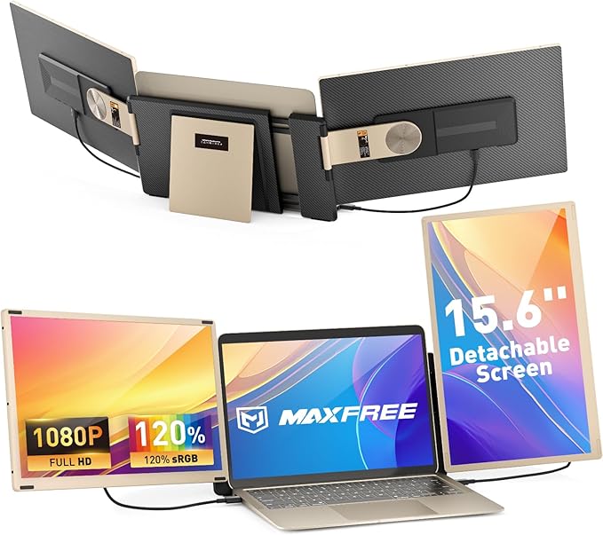 Maxfree Laptop Screen Extender, 15.6'' Dual Monitor for Laptop 13"-17.3", FHD 1080P, 11 Display Modes, Plug & Play Triple Screen Monitor for Mac Windows – Ideal for Office, Travel, Gaming
