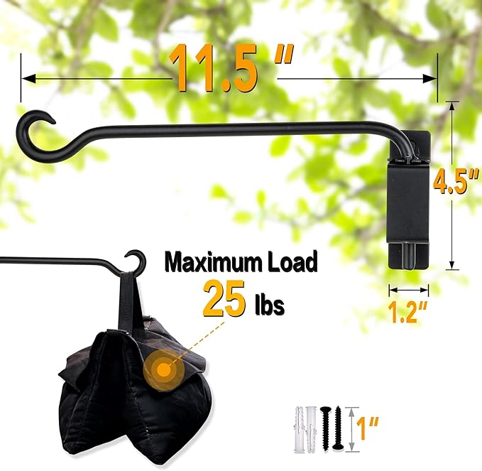 Qiang Ni Plant Hanger Outdoor: 12 Inch Bird Feeder Bracket for Garden Patio Decor - 2 PCS Swivel Adjustable Wall Mount Plant Hook for Hanging Flower Baskets