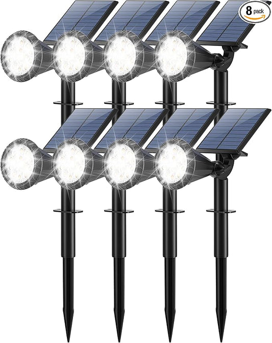 Tadyreal Solar Lights Outdoor Waterproof IP65 180Â° Adjustable Solar Powered Landscape Spot Lights for Yard 4 Lighting Modes Spotlights for Pathway Garden Outside Wall Pool Porch (8 Pack, Cool White)
