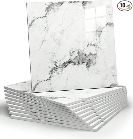 Chejiaye 10pcs Marble Peel and Stick Backsplash Waterproof Washroom Wall Panels