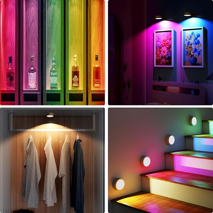3 Pack Picture Lights for Wall, 13 RGB Color Rechargeable Battery Operated wall