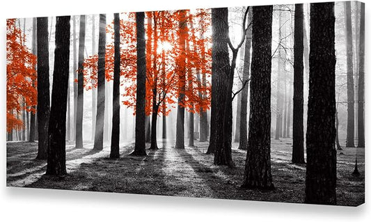 Cao Gen Decor Art S06662 Wall Art Canvas Painting Red Tree in Black and White