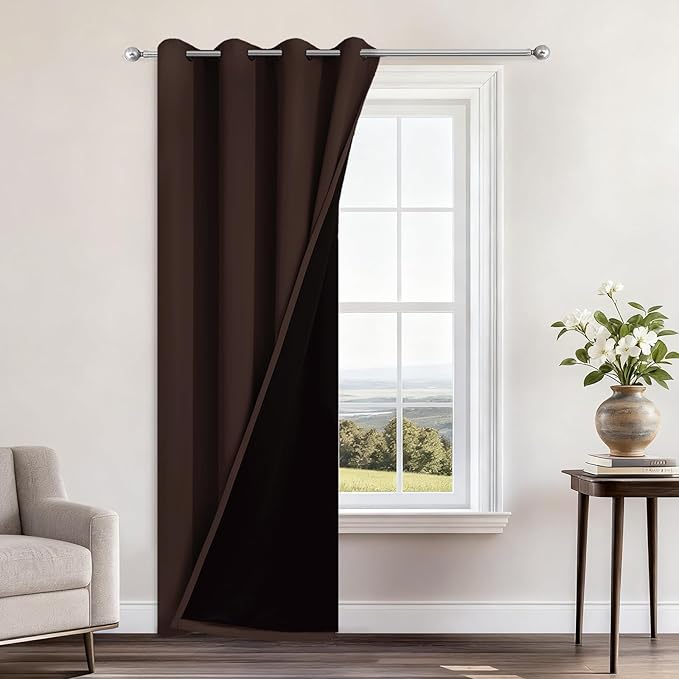 Yakamok 100% Blackout Curtains 96 Inches Long, 2 Thick Layers Heat and Full