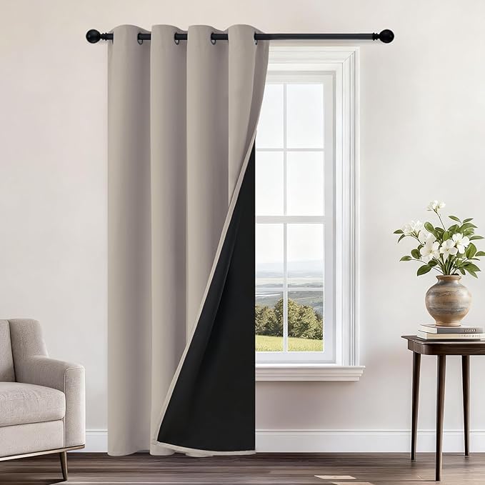Yakamok 100% Blackout Curtains 84 Inches Long, 2 Thick Layers Heat and Full