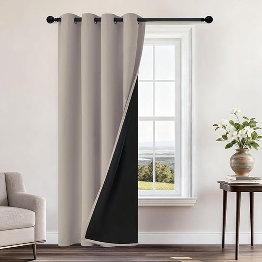 Yakamok 100% Blackout Curtains 84 Inches Long, 2 Thick Layers Heat and Full
