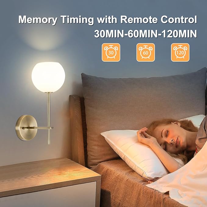 Brass Battery Operated Wall Sconces Set of 2, Rechargeable Wireless Wall Lights