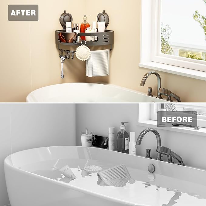 Voldra Corner Shower Caddy Suction Cup, Aluminum Corner Shower Shelves