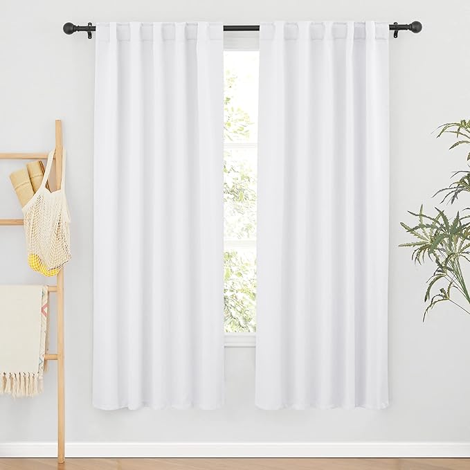 RYB HOME White Curtains for Living Room, Back Tab & Rod Pocket Top Insulating