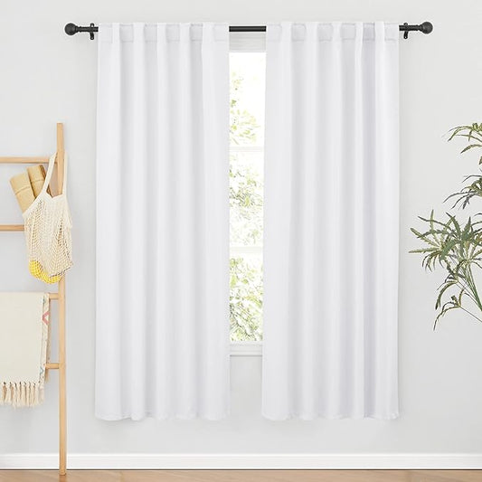 RYB HOME White Curtains for Living Room, Back Tab & Rod Pocket Top Insulating